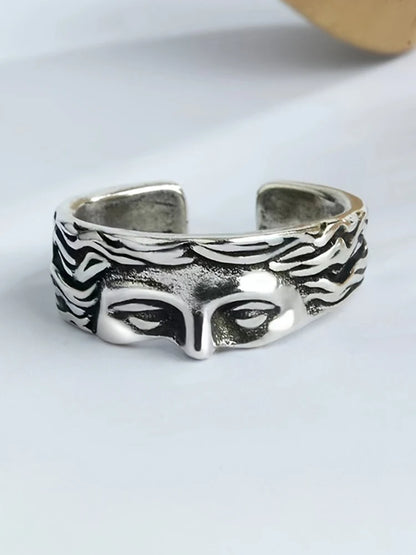 Anillo Retro para Hombre Máscara Venus – Joyería Estilo Thai en Plata Antigua con Relieve Ajustable