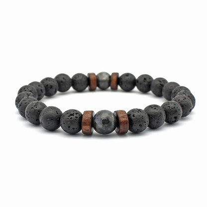 Pulsera de Piedra Volcánica y Madera – Estilo Tibetano con Cuentas, Unisex, Joyería de Energía y Equilibrio