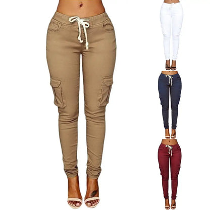 Pantalones Rectos Mujer | Cargo con Cordón Cintura Alta Multi-Bolsillos Casual S-4XL