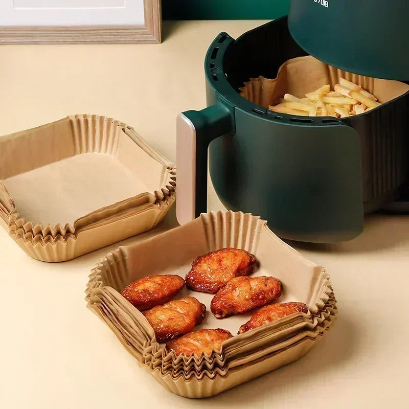 50/100 Pcs Papel para Freidora de Aire 🍴 Desechable Antiadherente con Revestimiento de Silicona | Papel Absorbente de Aceite para Hornear y Cocinar