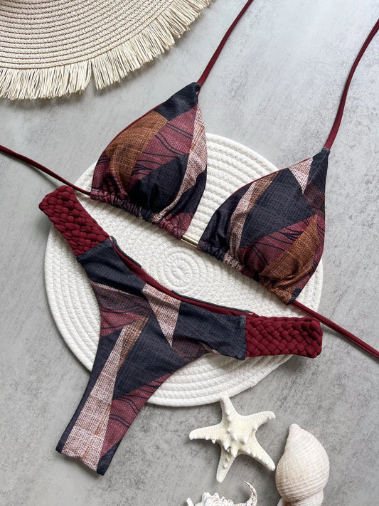 RUOTONGSEPT Bikini Halter Mujer | Mini Tanga Estampado Corte Alto 2 Piezas