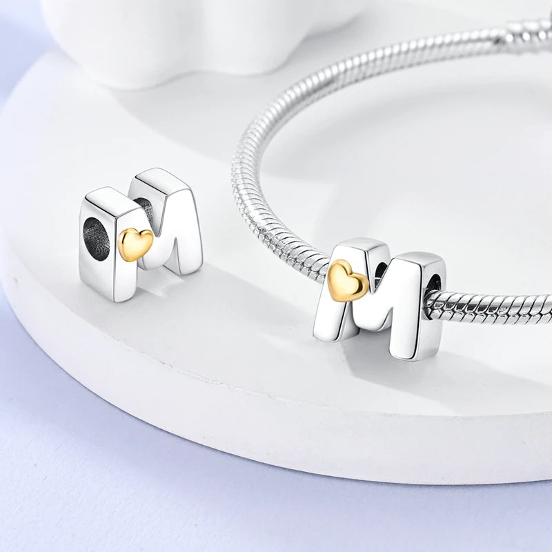 Charm letras alfabeto inglés de plata 925 – Colgante inicial A-Z para pulsera tipo Pandora, joyería DIY personalizada