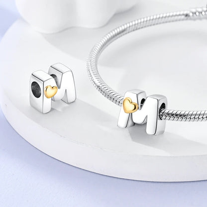 Charm letras alfabeto inglés de plata 925 – Colgante inicial A-Z para pulsera tipo Pandora, joyería DIY personalizada