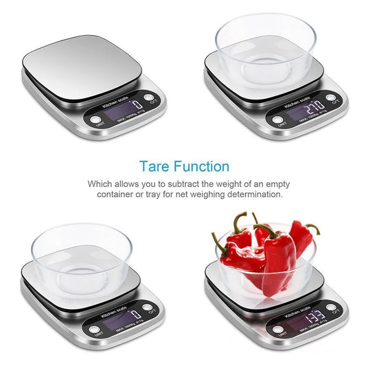 Balanza de Cocina Digital Alta Precisión 3/5/10kg | Báscula Electrónica para Alimentos, Repostería y Joyería con Pantalla LCD