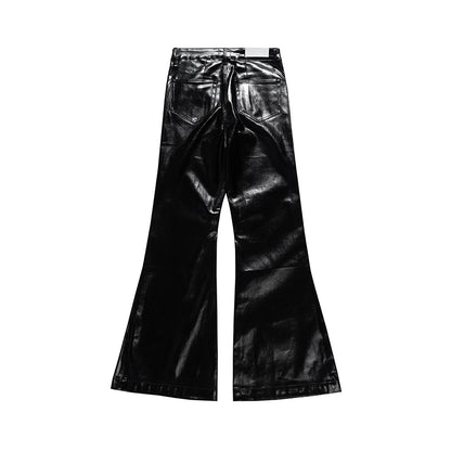 Pantalones Oversize PU Cuero Brillante Unisex | Wide Leg Rectos Acampanados Estilo High Street con Cinturón