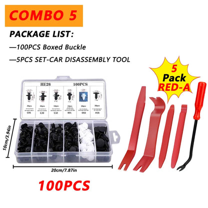 Kit 100 Clips Sujetadores Plásticos para Carro | Remaches Universales Puerta, Parachoques, Guardabarros + Herramienta