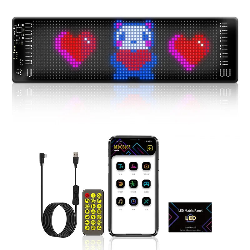 Pantalla LED Publicitaria Programable Bluetooth 5V USB – Cartel Animado para Autos y Tiendas