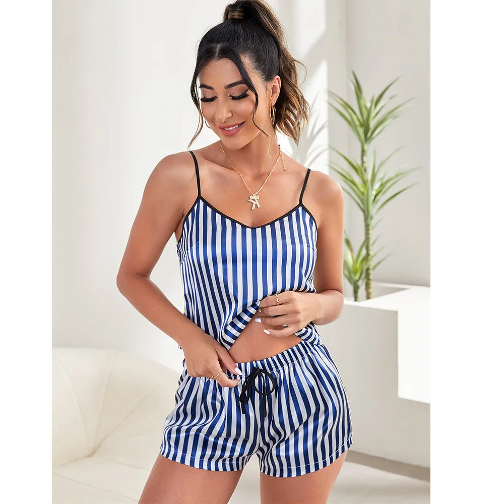 Pijama Mujer Sexy Verano 2 Piezas | Conjunto Estampado Tirantes + Shorts