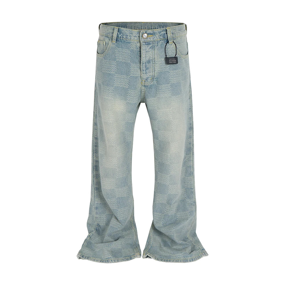 Jeans Hombre Acampanados Cuadros | Pantalones Rectos Patchwork Oversize High Street Moda Y2K