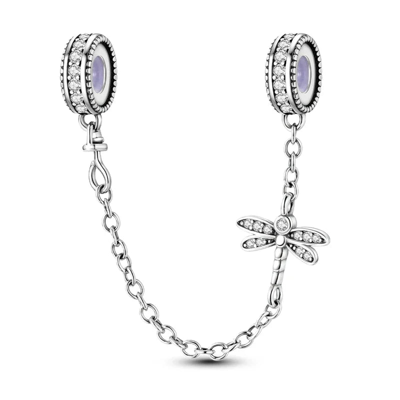 Charm de seguridad en plata 925 – Serie copo de nieve, luna, estrella, corazón y moño para pulseras tipo Pandora