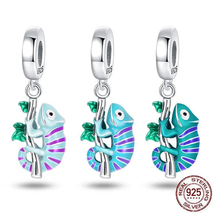 Charm camaleón y luciérnaga que brilla en la oscuridad – Plata 925 para pulsera tipo Pandora, joyería DIY única