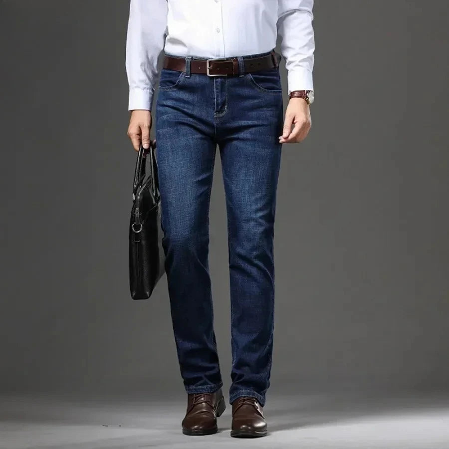 New  Men's Casual Stretch Jeans Oversized Business Office Straight Leg Pants Fashion Classic Style Denim Trousers for Male