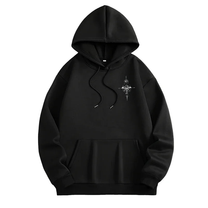 Hoodie Vintage Brújula – Sudadera con Capucha Hombre, Manga Larga, Estilo Casual Deportivo