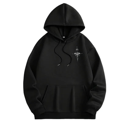 Hoodie Vintage Brújula – Sudadera con Capucha Hombre, Manga Larga, Estilo Casual Deportivo