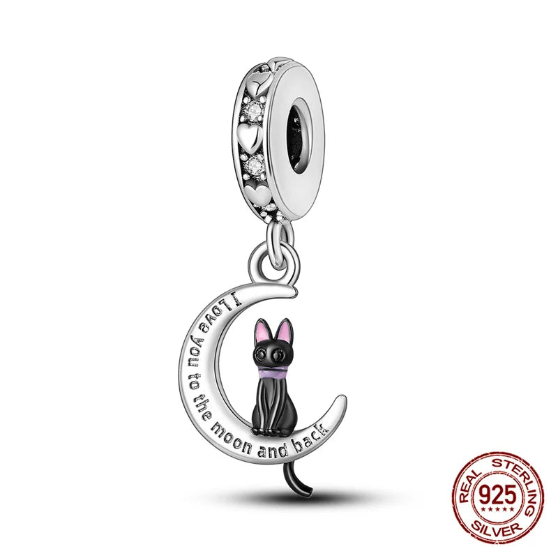Charm luna y estrellas luminoso plata 925 – Abalorio brillante para pulsera tipo Pandora mujer