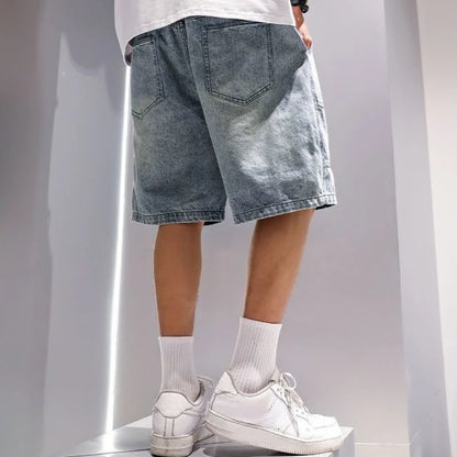 Light Blue Loose Bermuda Short Jeans Pants for Men Original Y2k Fashion Summer Popular Cut Distressed New In Xl Man Denim Shorts