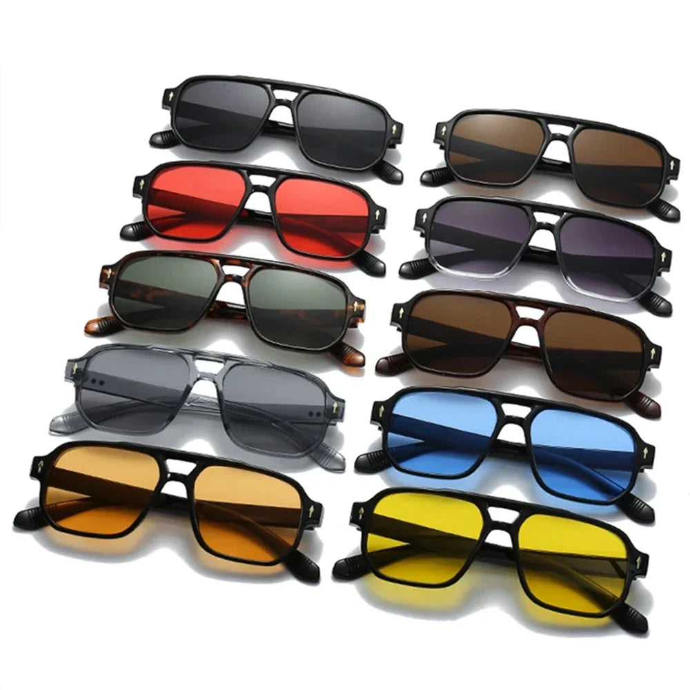 JNPCXI Gafas de Sol Vintage Hombre Doble Puente | Lentes Verdes UV400 Cuadradas con Detalles de Remaches