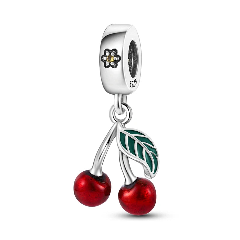 Charms de Plata 925 Frutas (Fresa, Cereza, Manzana y Aguacate) – Abalorios Coloridos para Pulseras Originales