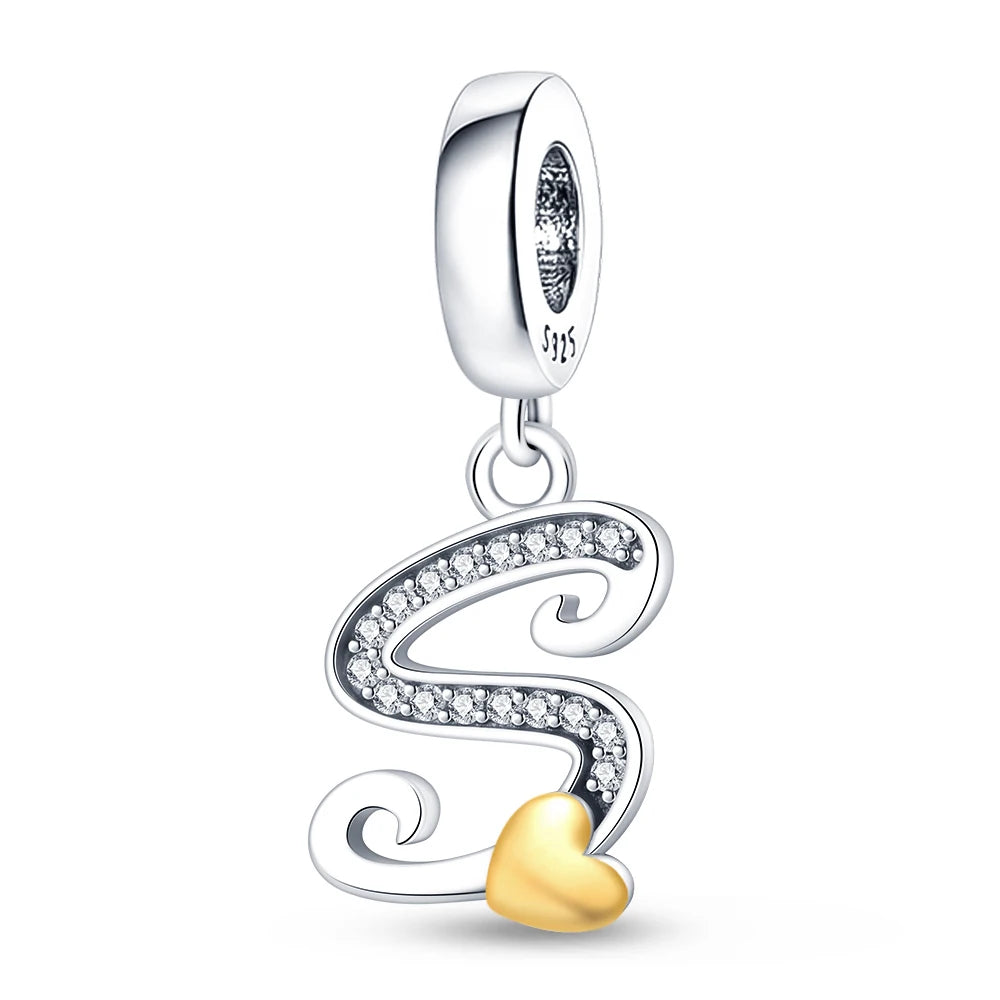 Charm letras alfabeto inglés de plata 925 – Colgante inicial A-Z para pulsera tipo Pandora, joyería DIY personalizada