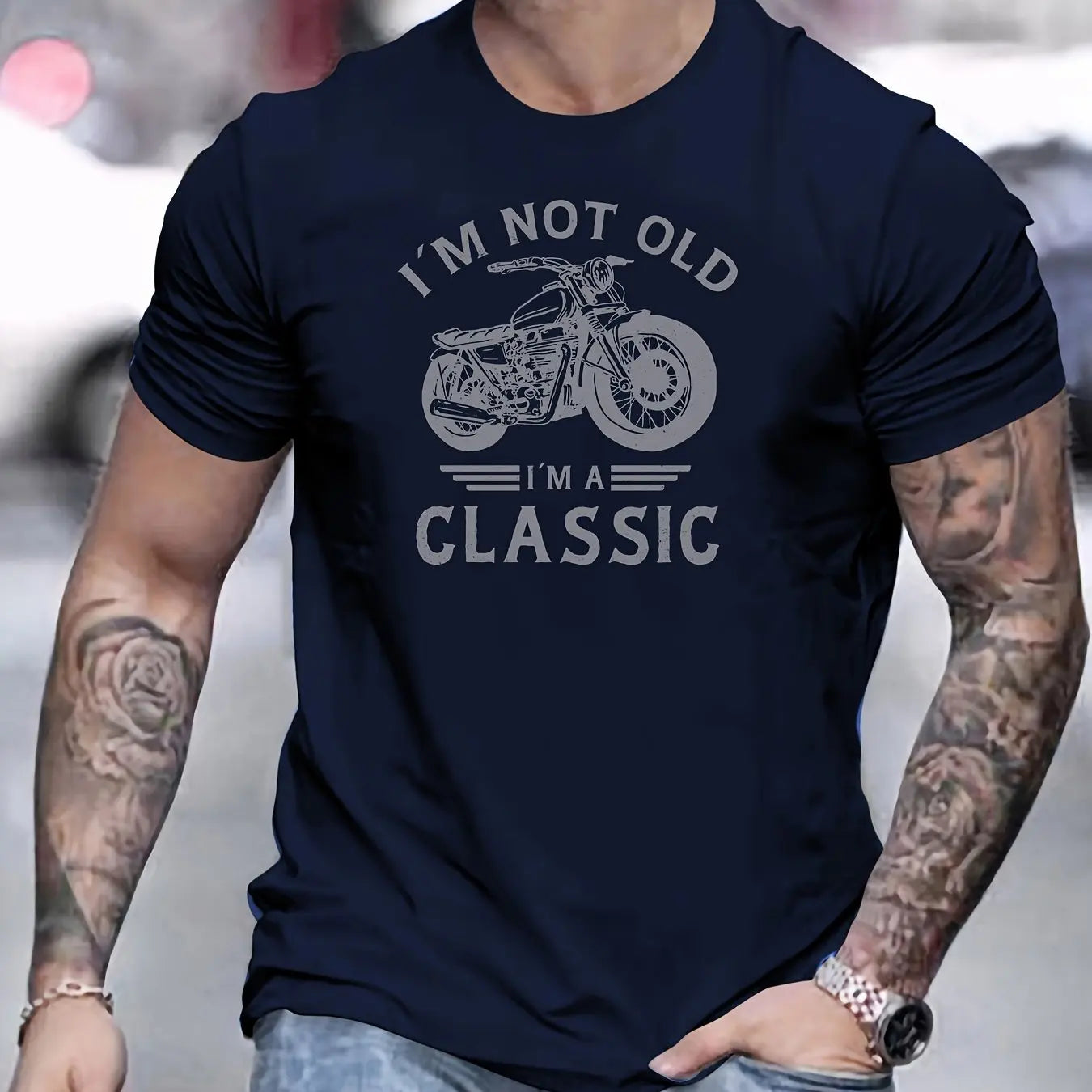 Camiseta Oversize de Verano 100% Algodón para Hombre | Estilo Motociclista con Estampado Clásico y Cuello Redondo