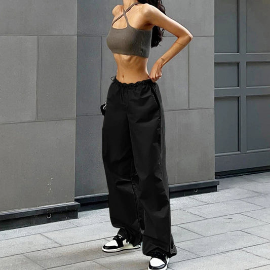 Pantalones Cargo Mujer Y2K | Parachute Oversize Tiro Bajo Pierna Ancha