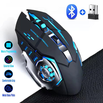 Ratón Inalámbrico Recargable Bluetooth + 2.4G con Retroiluminación – Mouse Gaming para PC, MacBook, Laptop, Tablet y Smartphone