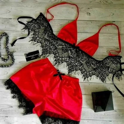 Conjunto Lencería Mujer 2025 | Bralette y Panty de Seda Satinada con Encaje