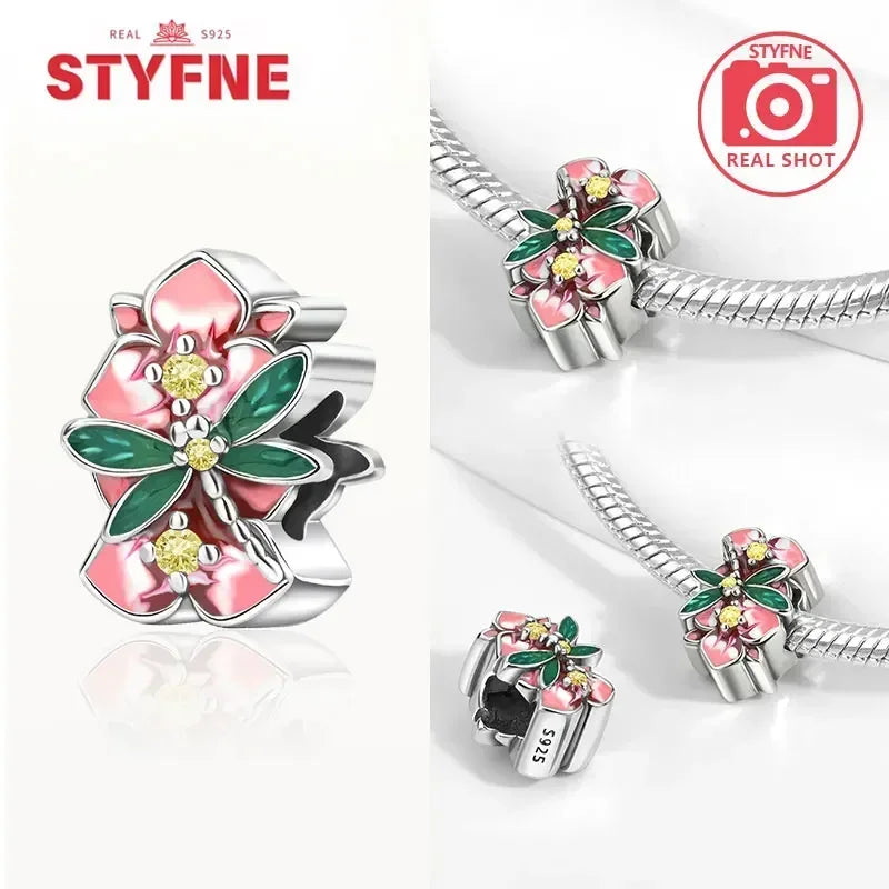 Charm Plata S925 Mariposa Libélula Flores con Gemas | Compatible Pulsera Pandora