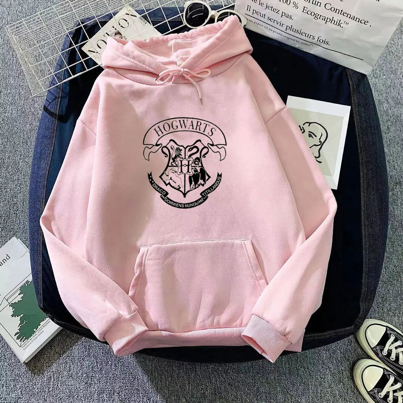 Hoodie Oversize Hogwarts | Sudadera Y2K Estampada Harry Potter Otoño Invierno