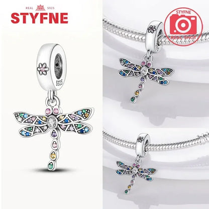 Charm Plata S925 Mariposa Libélula Flores con Gemas | Compatible Pulsera Pandora