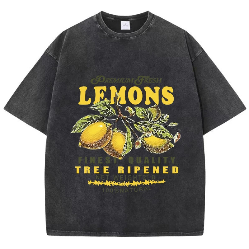 Camiseta Oversize Estampado Limones | T-Shirt Vintage Algodón Casual Verano