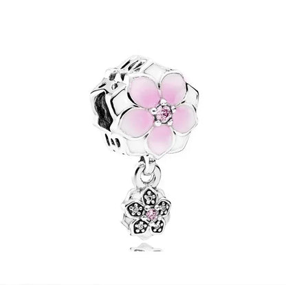 Charm Plata 925 Colgante Rosa Mariposa Corazón Flor Pájaro | Dije Para Pulsera Pandora Compatible