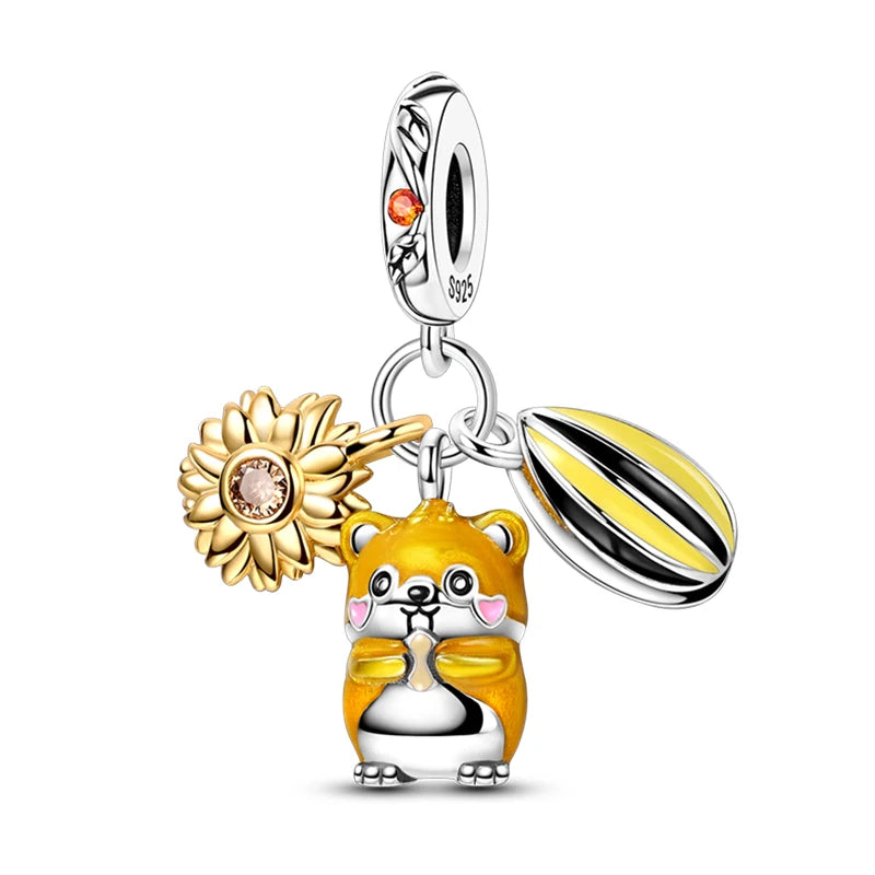 Charm de Plata S925 Hamster, Terrier y Princesa – Abalorios Brillantes para Pulseras Originales 3mm