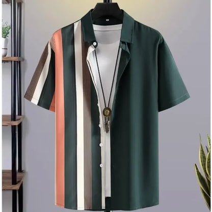 Camisa Oversize Hombre Verano | Shirt 3D Patchwork Plaid Estampada Casual Streetwear Manga Corta