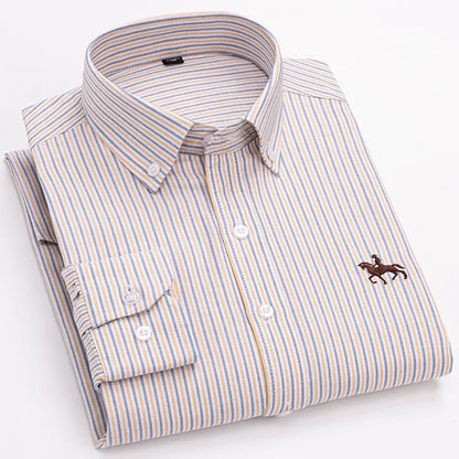 Camisa Hombre 2024 | Oxford de Algodón con Bordado de Caballo y Manga Larga Oversize