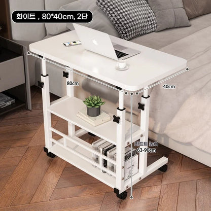 Mesa Auxiliar Doble Capa con Ruedas – Escritorio Portátil de Cama con Estante de Almacenamiento para Laptop y Dormitorio