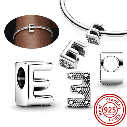 Charm Letras A–Z Plata 925 | Alfabeto Completo | Compatible Pandora Pulseras DIY