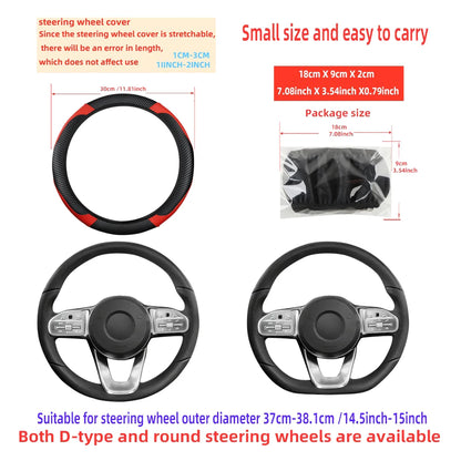 Car Steering Wheel Cover Breathable Anti Slip PU Leather Steering Covers Suitable 37-38.5cm Auto Decoration Carbon Fiber