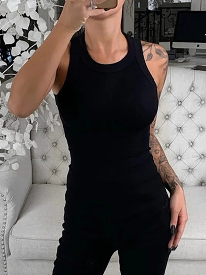 Top Básico Mujer Verano | Camiseta Sin Mangas Cuello Redondo Elástico Canalé Casual