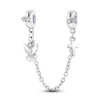 Charm de seguridad en plata 925 – Serie copo de nieve, luna, estrella, corazón y moño para pulseras tipo Pandora