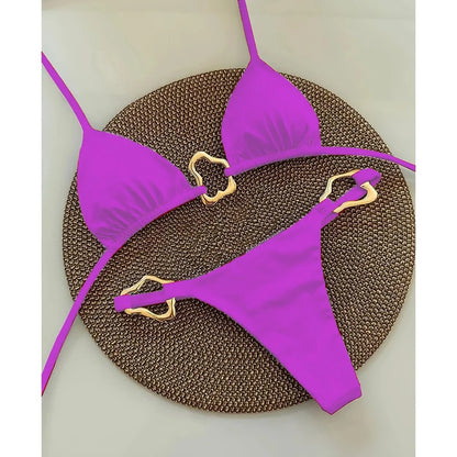 Bikini Sexy Mujer 2 Piezas | Traje de Baño Sólido con Lazos Ajustables