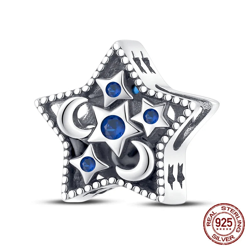 Charm luna y estrellas luminoso plata 925 – Abalorio brillante para pulsera tipo Pandora mujer
