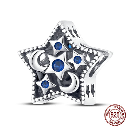 Charm luna y estrellas luminoso plata 925 – Abalorio brillante para pulsera tipo Pandora mujer