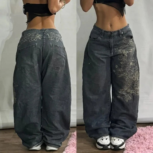 Jeans Baggy Mujer Oversize | Pantalón Ancho Streetwear Y2K Harajuku Vintage Bordado
