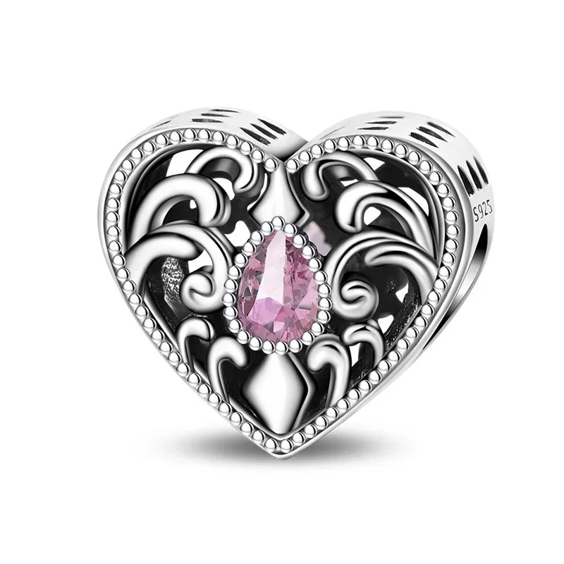 Charm Plata 925 Colgante Rosa Mariposa Corazón Flor Pájaro | Dije Para Pulsera Pandora Compatible