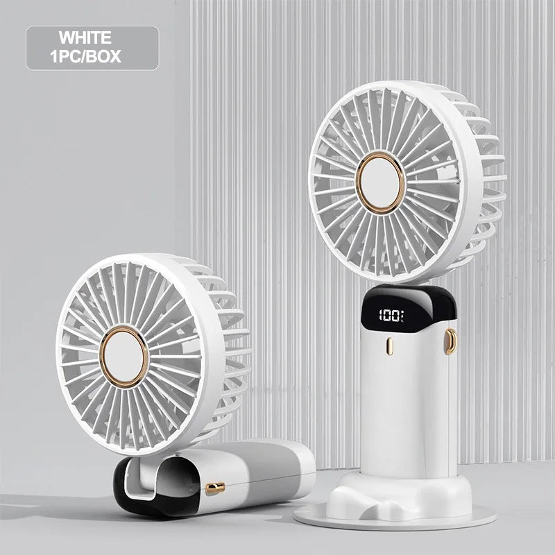 Ventilador portátil XIKCU 3000mAh – Mini USB recargable, plegable, 5 velocidades, LED, de mano, escritorio y cuello