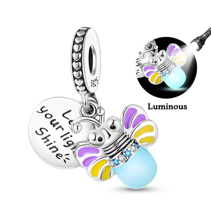 100% 925 Sterling Silver Creative Blue Luminous Firefly Charms Pendants Fit Qikaola 925 Original Bracelets DIY Birthday Jewelry