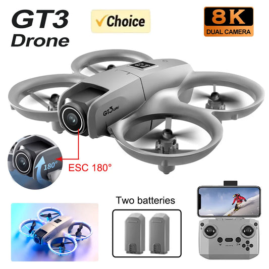 Mini Drone GT3 con Cámara 8K – Drone con 180° ESC, Posicionamiento Óptico, WiFi y Control Remoto para Fotografía Aérea