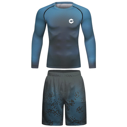 Conjunto Deportivo para Hombre BJJ No Gi – Rashguard + Shorts MMA | Traje de Entrenamiento Kickboxing Antideslizante Anti-UV