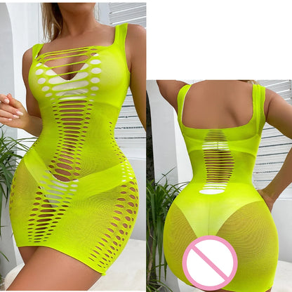Vestido Mini Mujer 2025 | Lencería Sexy de Malla Transparente y Hollow Out
